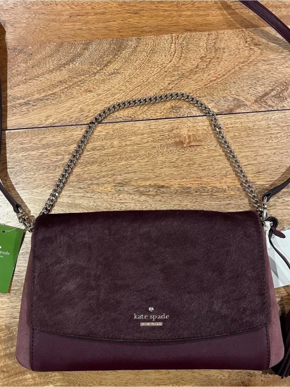 kate spade Burgundy Haircalf & Leather Chain Shoulder Bag